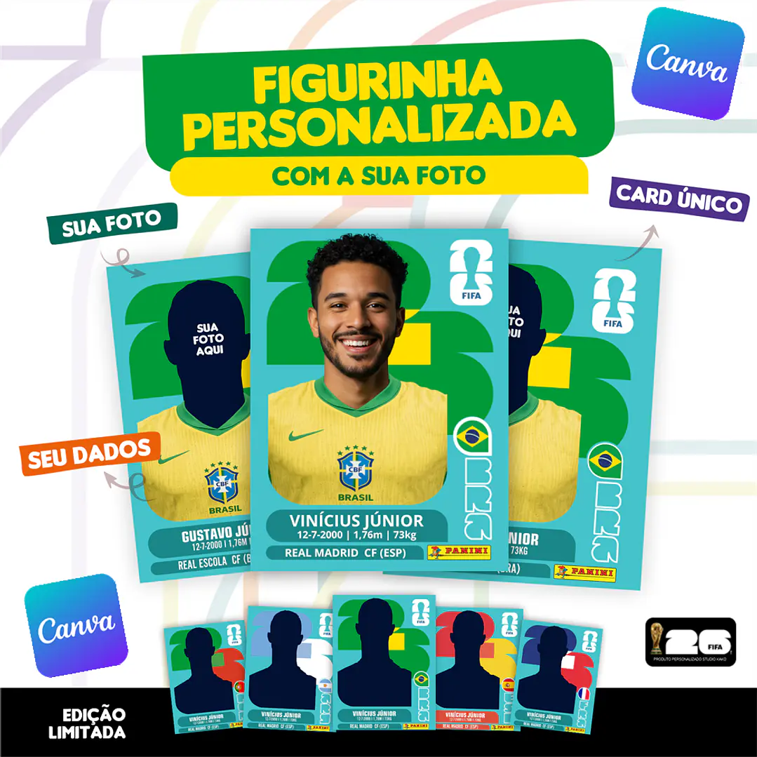 Figurinha Copa 2026 Editável no Canva